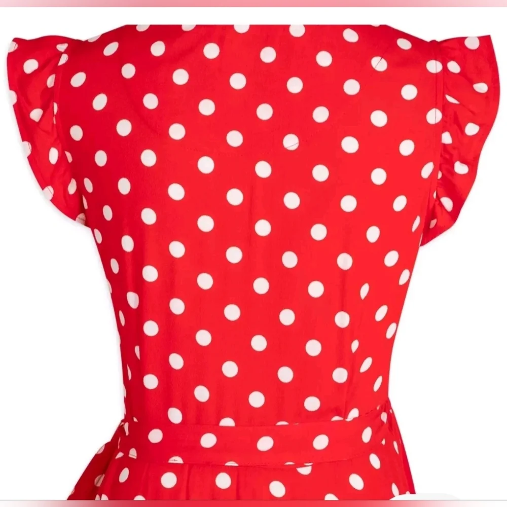 Disney Minnie Mouse Polka Dot Midi-Wrap Dress,Adjustable ties at waist. Small - Picture 4 of 8